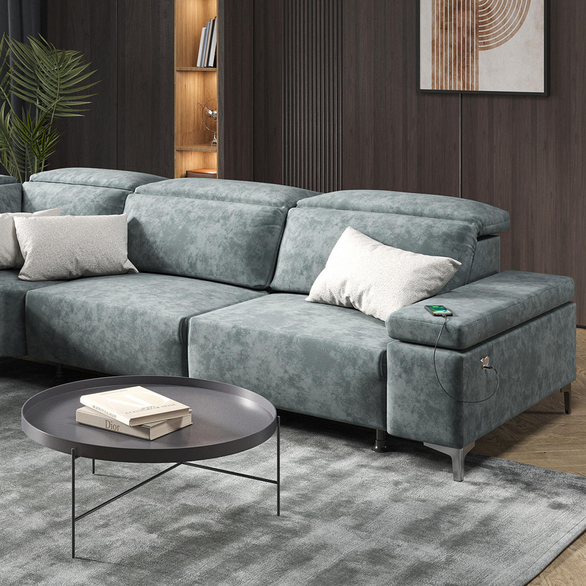 SOFA L FORM James Grau 301 x 218 cm Linke Ecke - Grau, Holz (301/218cm) - VitaliSpa
