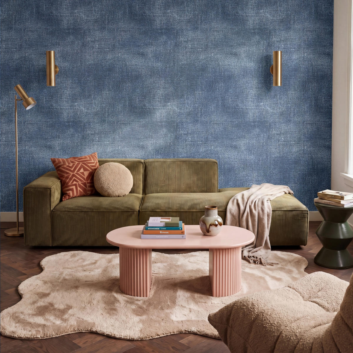 TAPETE - Leinen - Textur - Muster - Denim - Rustikal - 350x240 cm - Blau, Papier (350/240cm) - OnlyWow