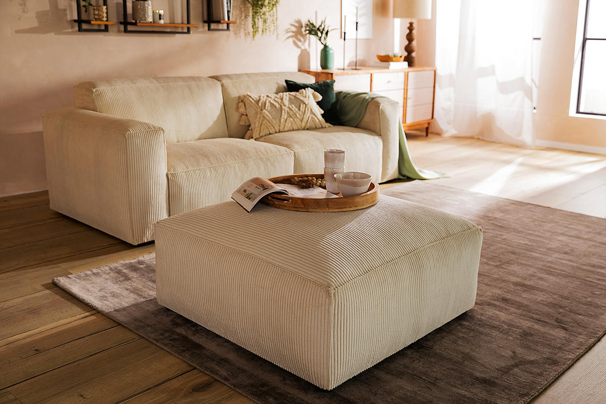 POLSTERHOCKER - Creme/Schwarz, Kunststoff/Textil (92/42/92cm) - home24