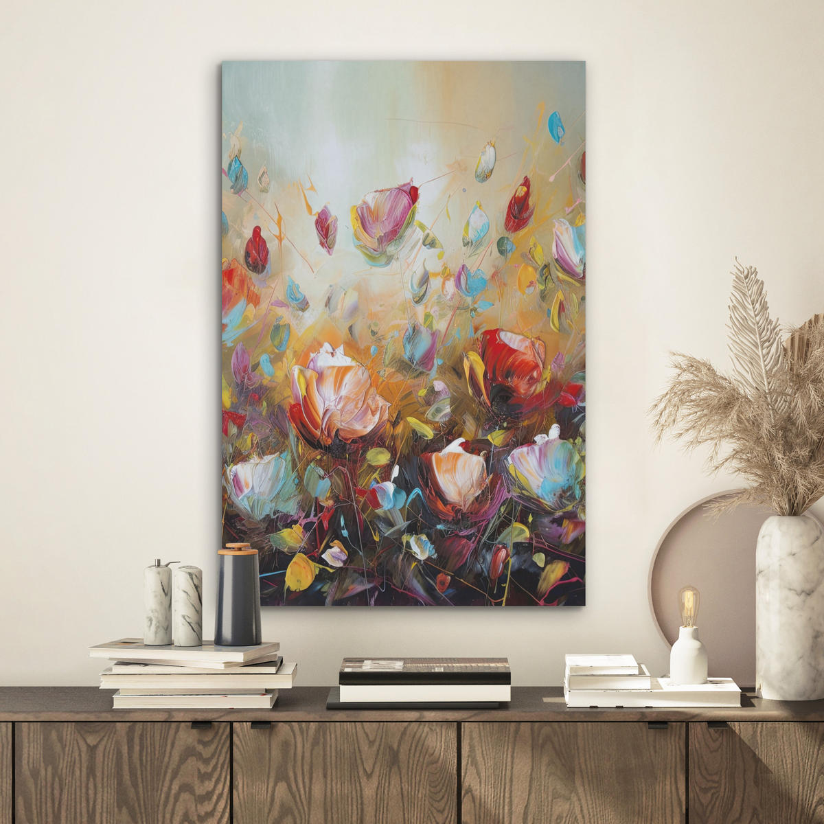 AKUSTIKBILD Blumen - Kunst - Natur - Ölgemälde Kunstdruck Schlafzimmer 50x70 cm - Multicolor, Kunststoff (50/70/0.9cm) - MuchoWow