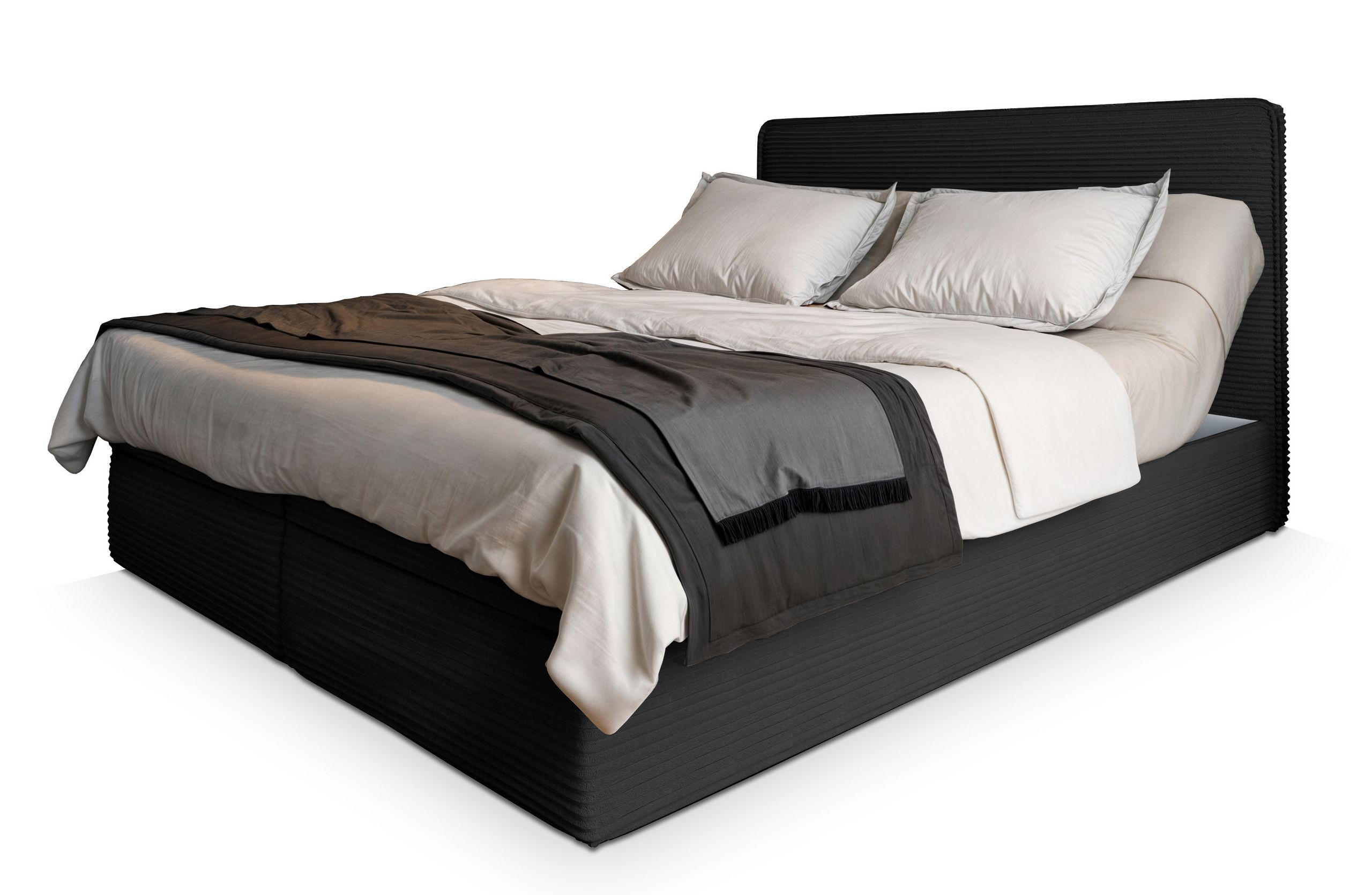 BOXBETT ASTOR 140x200 cm mit Matratze und Topper - Schwarz - Schwarz, Holz (140/200cm) - MASSENO