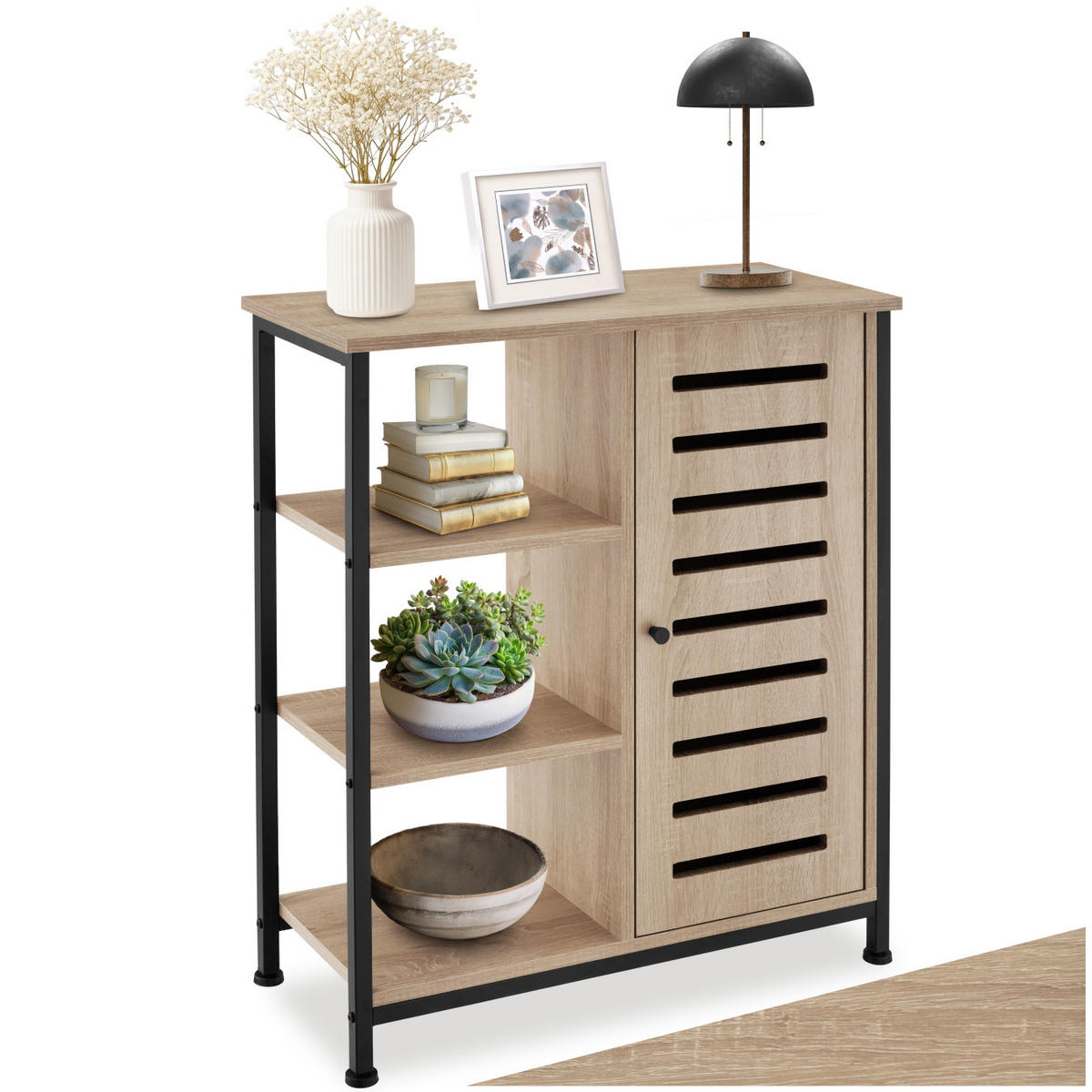 SIDEBOARD ,mit höhenverstellbaren Kunststofffüßen, 70 x 32 x 82 cm,Industrial Holz hell, Eiche Sonoma - Naturfarben, Holzwerkstoff (32/82/71cm) - tectake