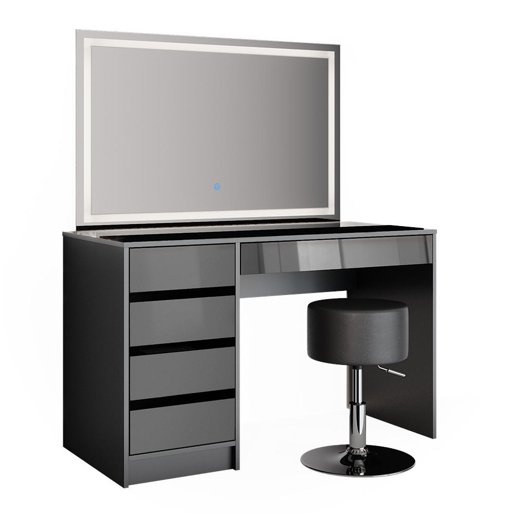 SCHMINKTISCH Sherry Anthrazit 120 cm mit LED-Spiegel und Hocker - Anthrazit, Holzwerkstoff (120/75/55cm) - Vicco