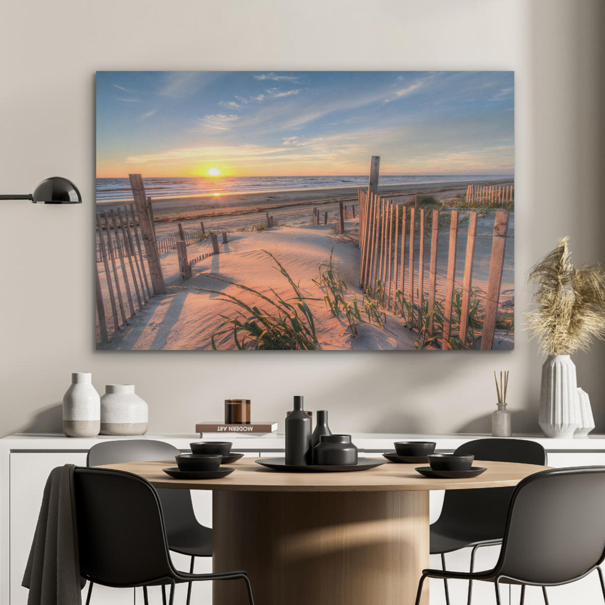 AKUSTIKPANEEL Strand - Meer - Düne - Sonnenuntergang - Landschaft 100x70 cm - Beige, Textil (100/0.9/70cm) - MuchoWow
