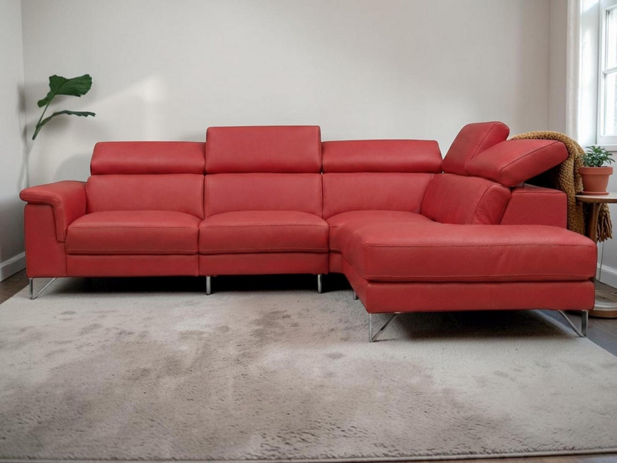 ECKSOFA Antares Echtleder Rot - Rot, Leder/Metall (276/224cm)