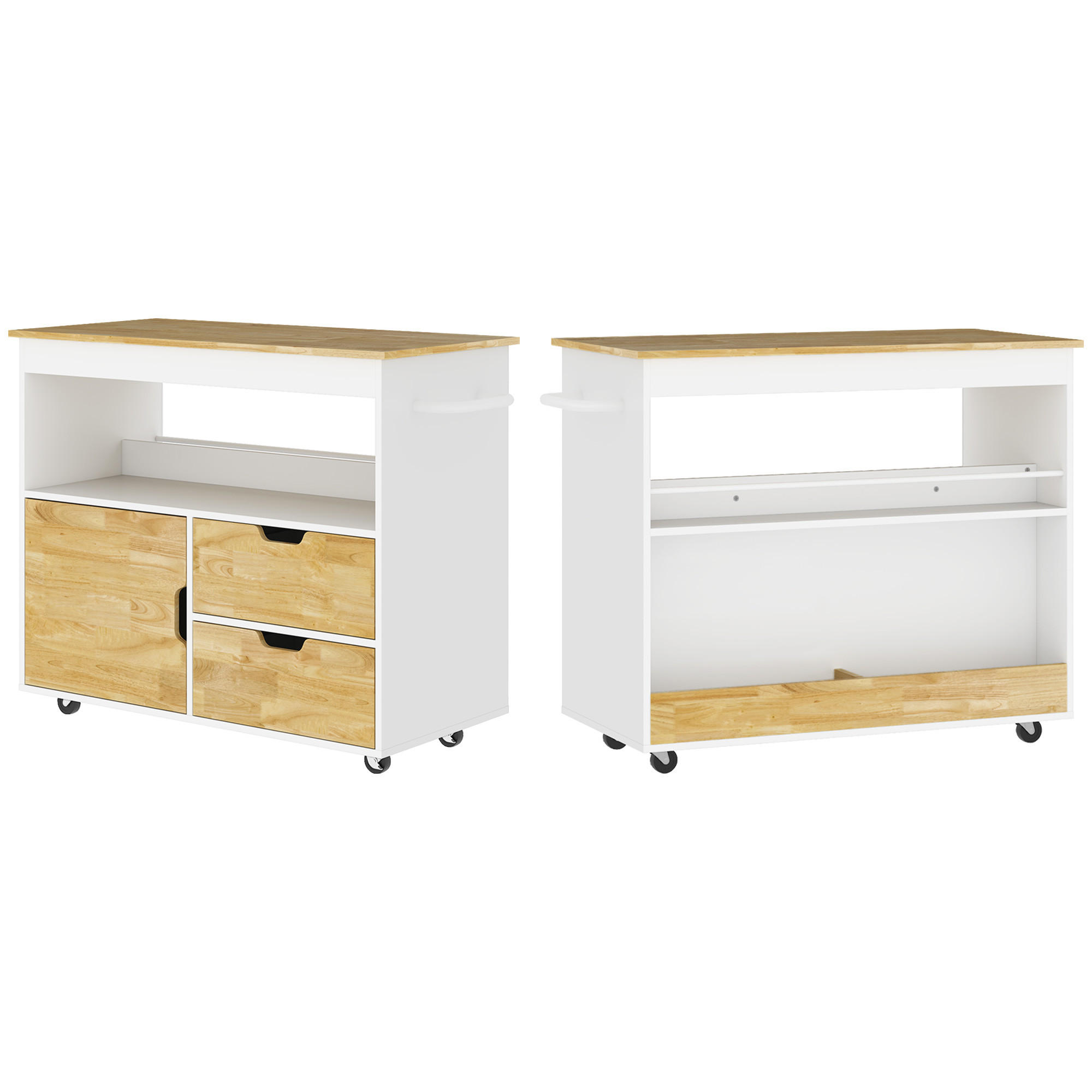 KÜCHENWAGEN Servierwagen mit Arbeitsplatte, Schubladen, Küchenschrank, Eiche - Eichefarben, Holz (50/85/107cm) - HOMCOM