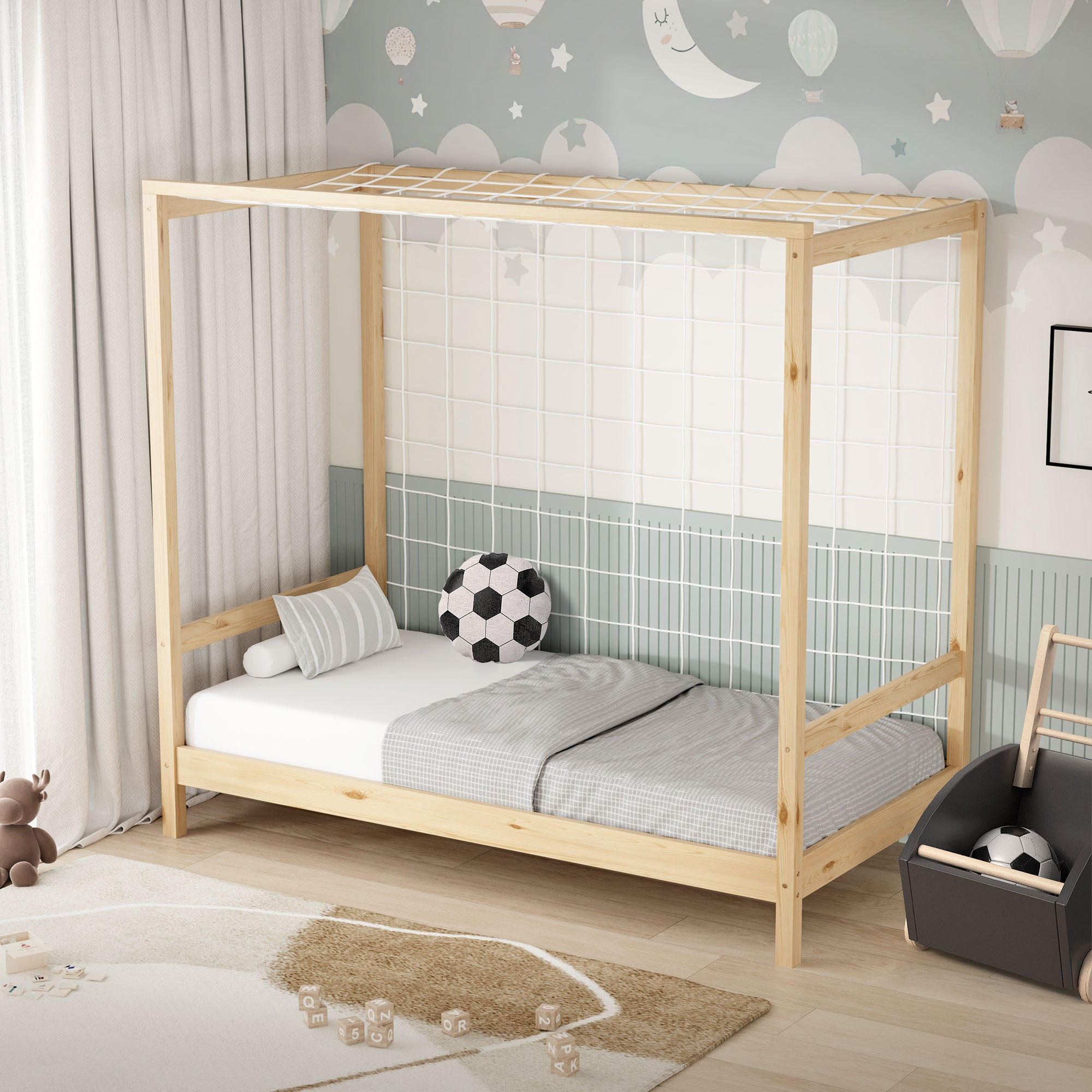 KINDERBETT Fußballtor 80x160 cm Natur - Hellbraun, Holz (80/160cm) - ML-DESIGN