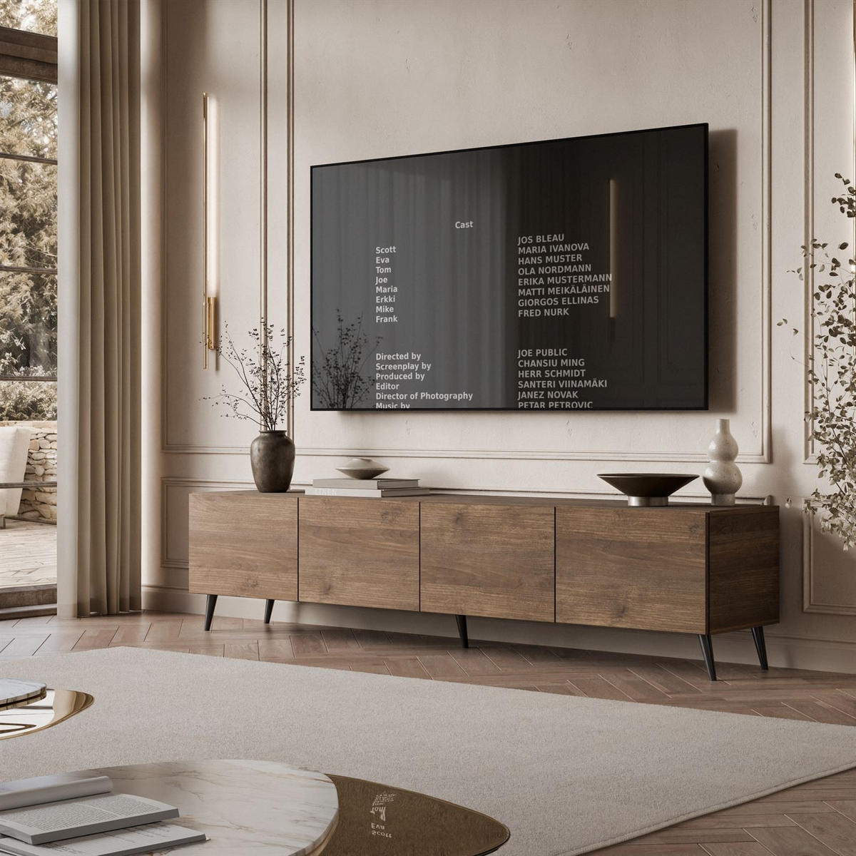TV-UNIT COLGANTE in Nussbaum, 200 cm, auf hohen Füßen LED - Nussbaumfarben, Holzwerkstoff (200/49/40cm) - Lookway