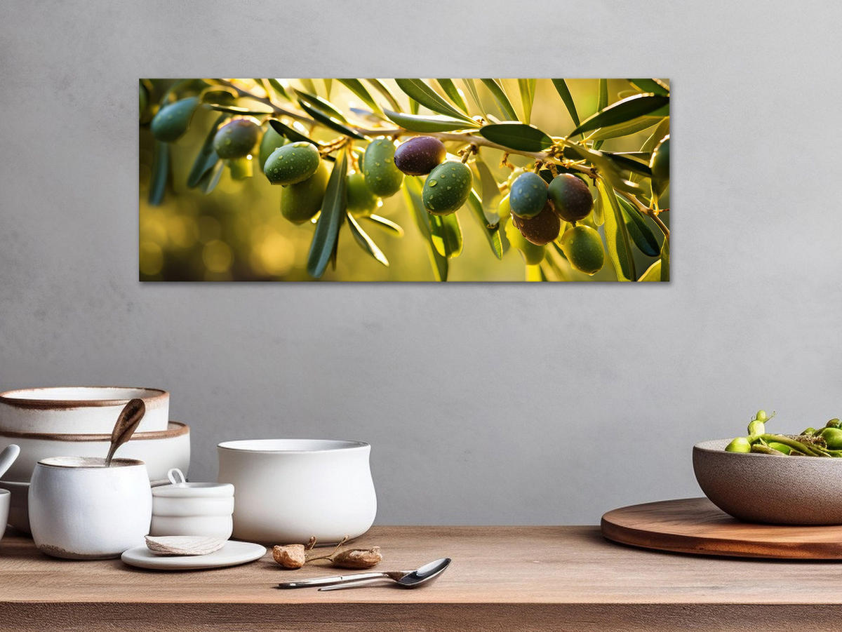 GLASBILD 80x30 cm Küche Oliven grün - Grün, Glas (80/30cm) - artissimo