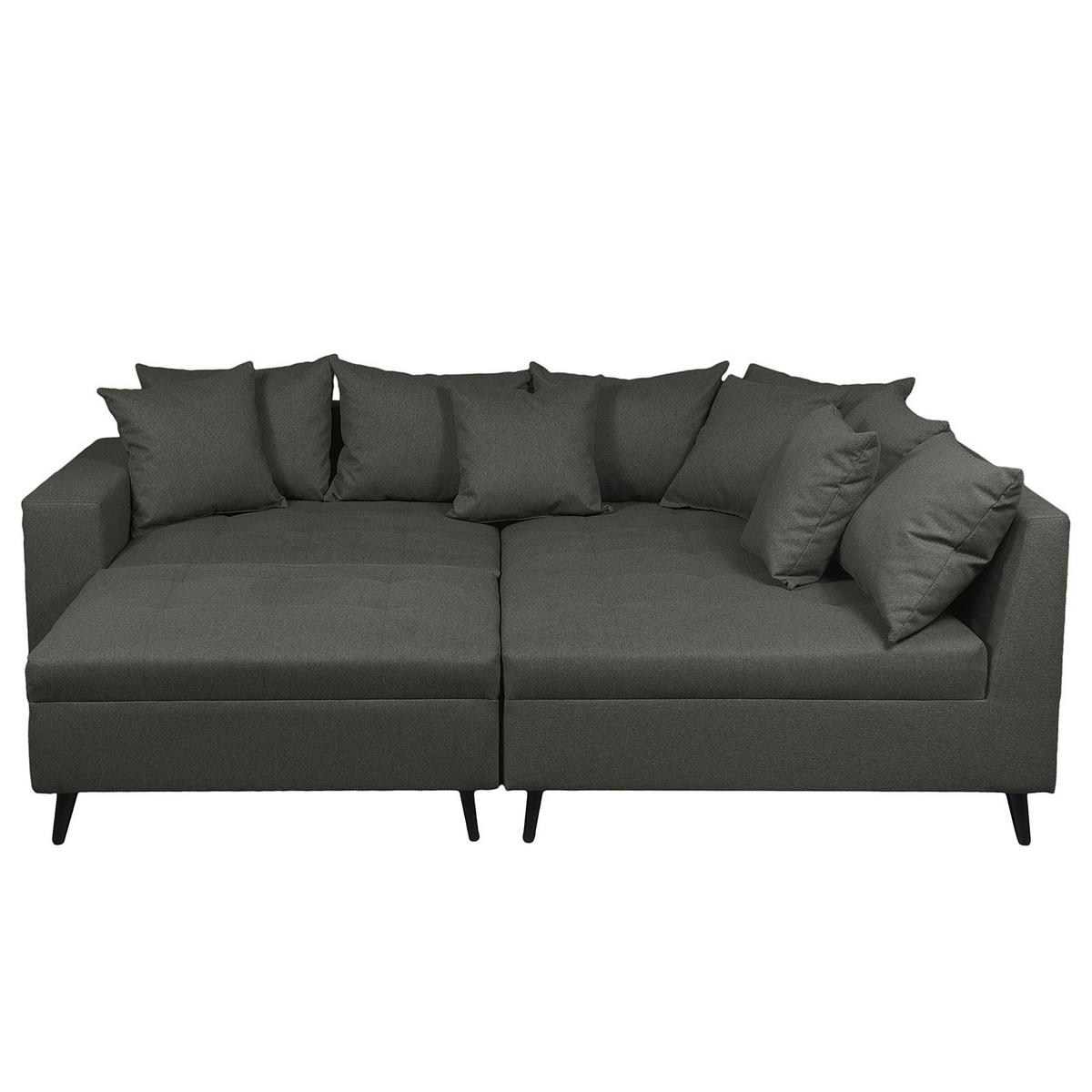 ECKSOFA mit Ottomane und Hocker - Dunkelgrau/Schwarz, Birkenholz/Textil (247/174cm) - home24