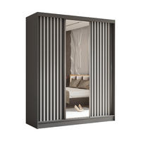 SCHWEBETÜRENSCHRANK Erika 180 cm mit Lamellen und Spiegel 3-türig, grau, grau, Lamelle weiß - Weiß/Grau, Kunststoff (180/216/51cm) - Margaret Hadas24