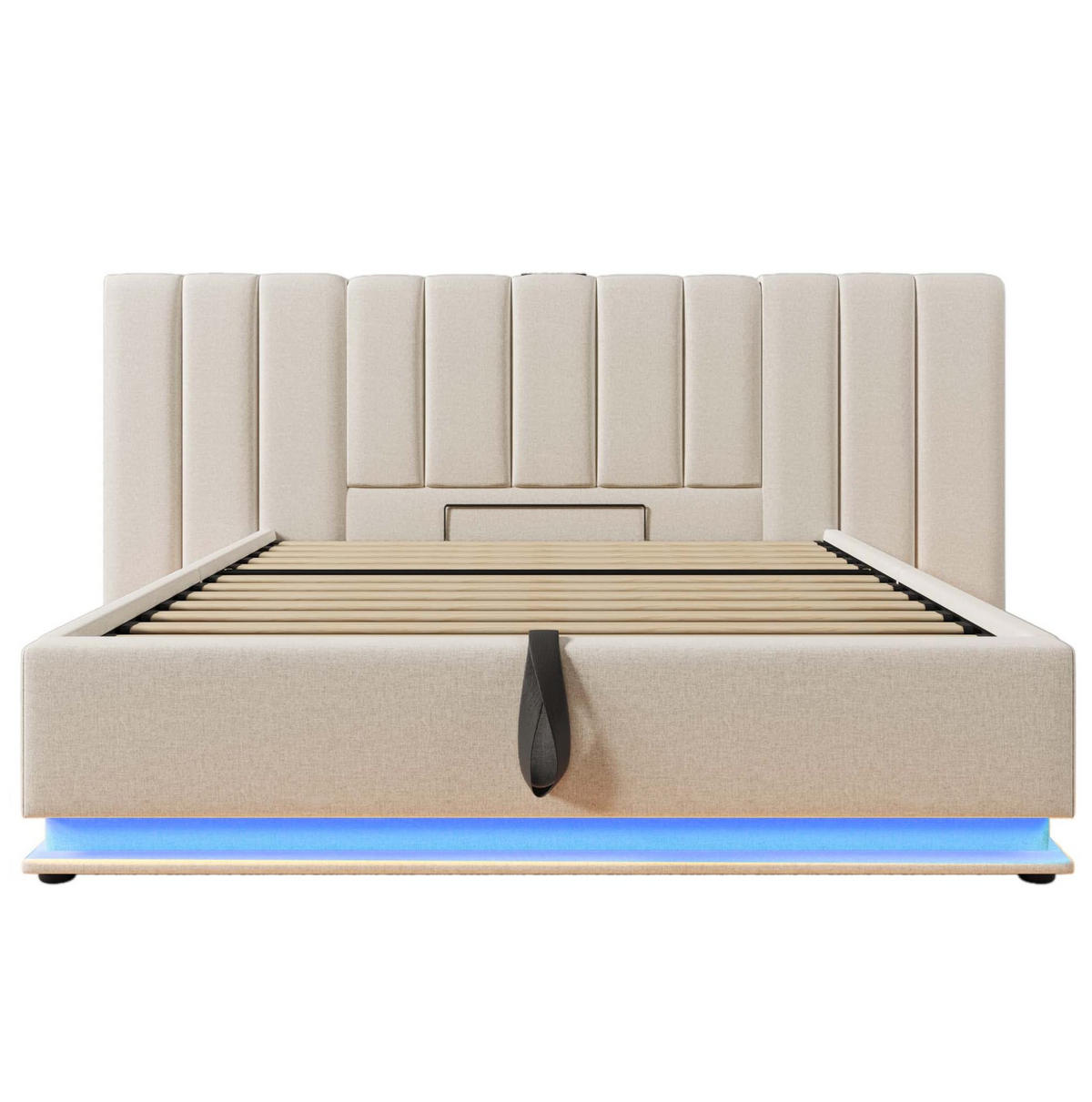 BETT mit Stauraum, LED und Matratze 180x200 cm Leinen Beige - Beige, Metall (180/200cm) - Beauniv