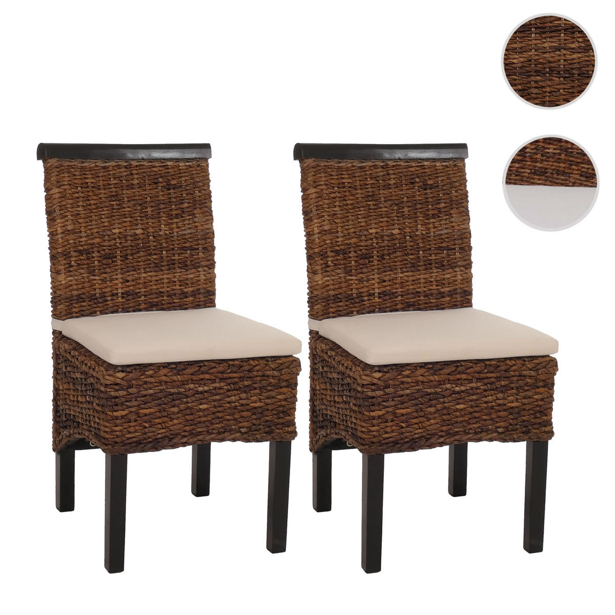 ESSZIMMERSTUHL 2er-Set Korbstuhl Stuhl Bananengeflecht 93x47x43cm Sitzhöhe 47cm dunkel mit Kissen - Dunkelbraun, Kunststoff (47/93/43cm) - CHEFGASTRO