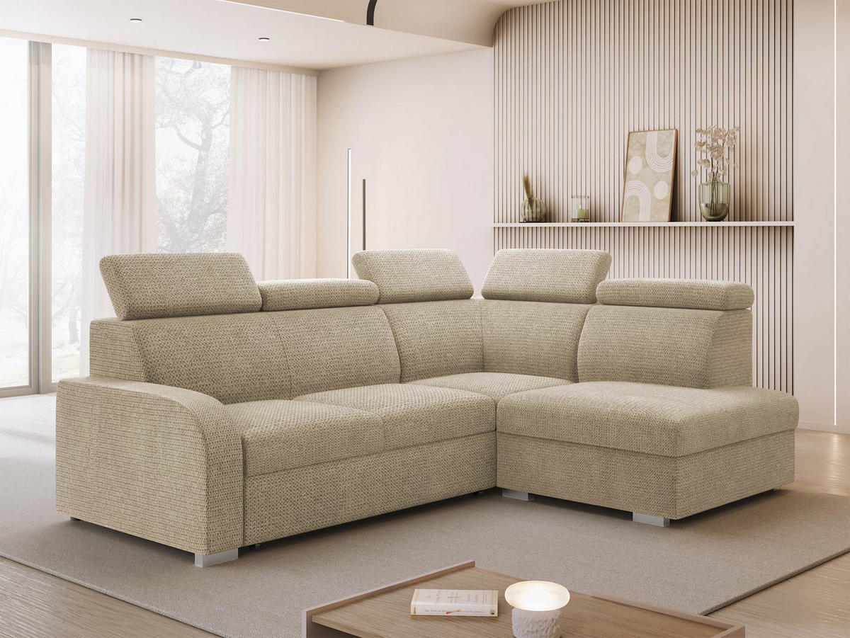ECKSOFA Oslo 2rRLXp, Seite: Rechts 2R+R+LXP - Silberfarben/Naturfarben, Holz/Textil (250/200cm) - MIRJAN24