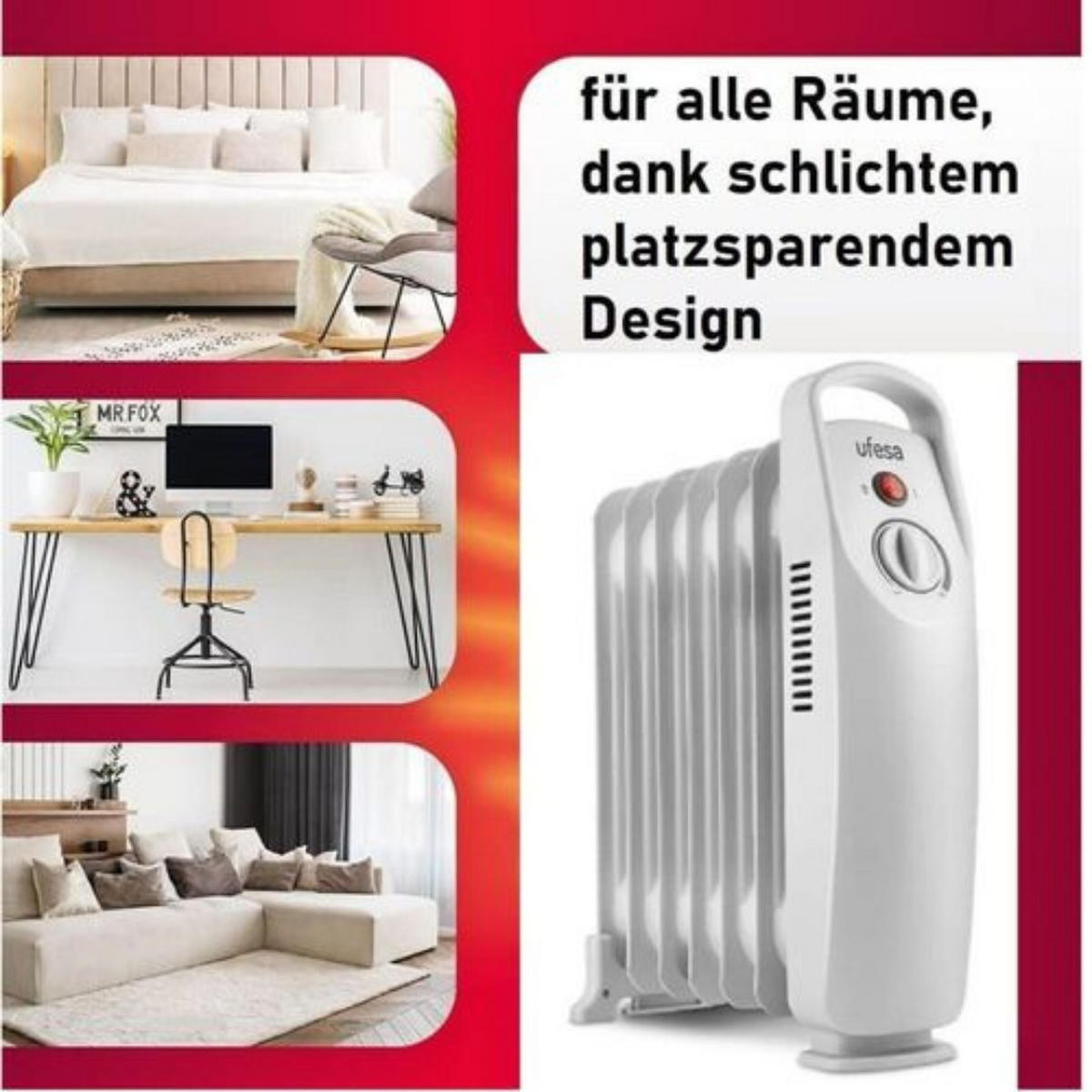 ÖLRADIATOR - UFESA RD500 - 500W Elektrische Heizung, Heizkörper, Heizgerät, mobile Elektroheizung, Elektroheizkörper, Elektro Konvektor, Heizlüfter - Weiß, Kunststoff/Metall (30/35/12cm) - JUNG