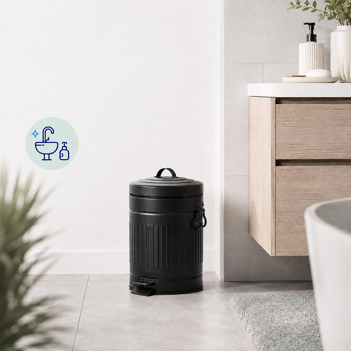 PUBELĂ Neagră 5 l cu pedală - negru, material plastic/metal (20.5/29/20.5cm) - Relaxdays