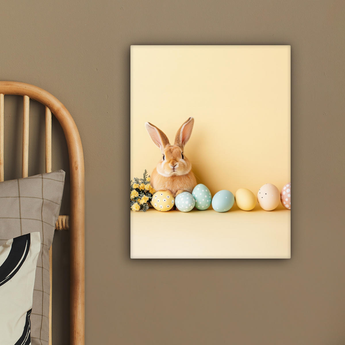 LEINWANDBILD Eier - Kaninchen - Pastellfarbtöne Room Decor 30x40 cm - Hellgelb, Textil (30/40cm) - MuchoWow