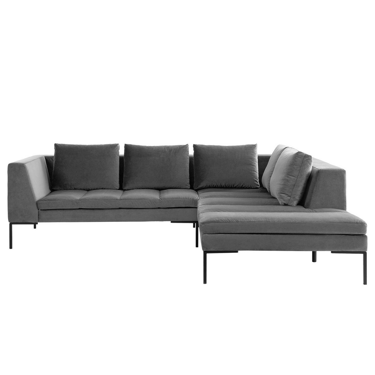 ECKSOFA mit Ottomane - Schwarz/Grau, Textil/Metall (255/230cm) - home24