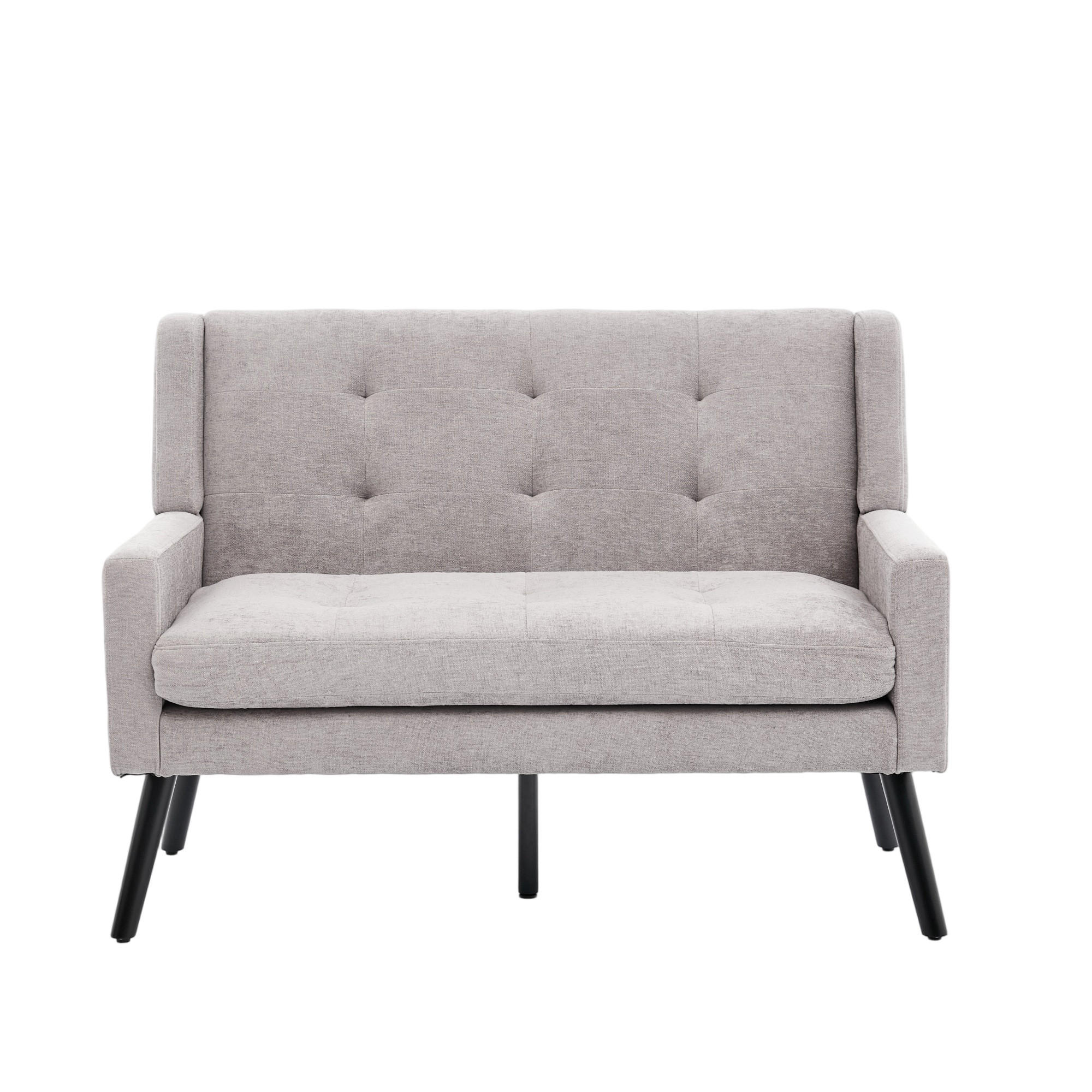 SITZBANK 2-Sitzer Leinenoptik Polster mit Knopfsteppung, Massivholzbeinen 119/75/88 cm Hellgrau - Hellblau, Textil (75/88/119cm) - Redom