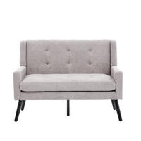 SITZBANK 2-Sitzer Leinenoptik Polster mit Knopfsteppung, Massivholzbeinen 119/75/88 cm Hellgrau - Hellblau, Textil (75/88/119cm) - Redom