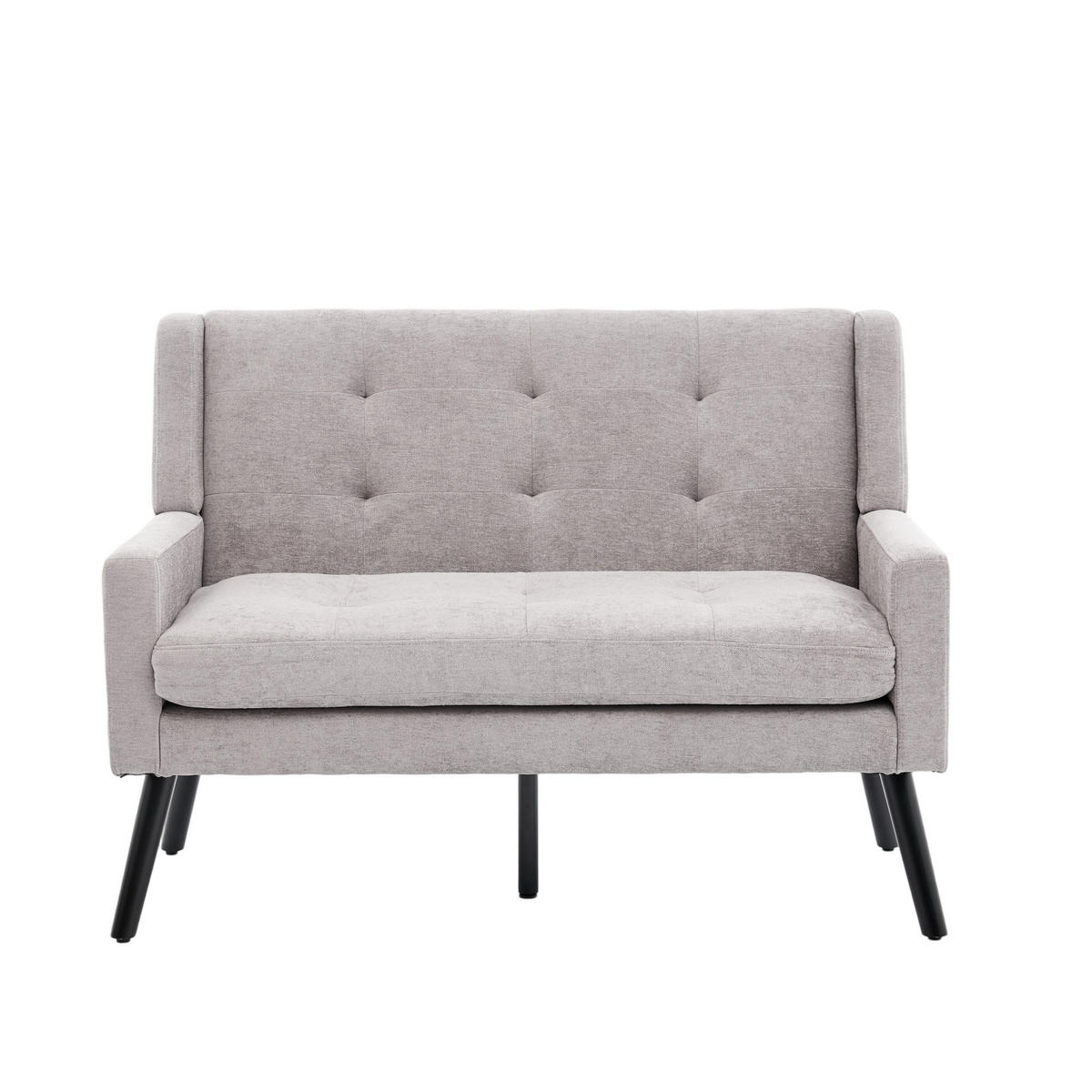 SITZBANK 2-Sitzer Leinenoptik Polster mit Knopfsteppung, Massivholzbeinen 119/75/88 cm Hellgrau - Hellblau, Textil (75/88/119cm) - Redom