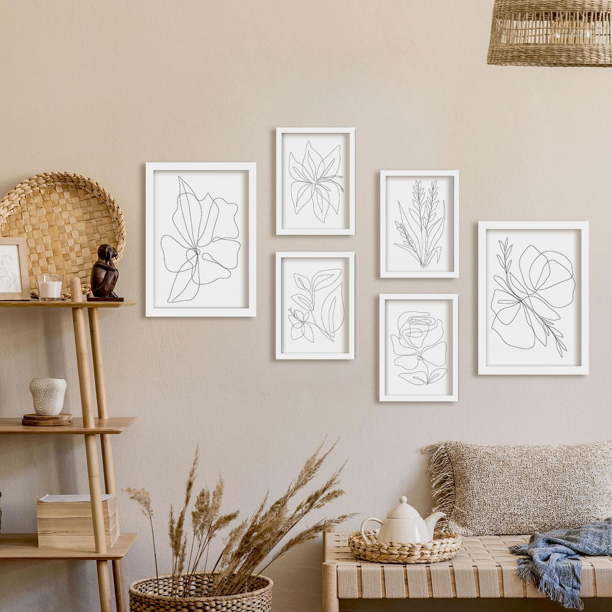 POSTER Set Mit 6 Blumenrahmen 1 Abstrakt Größe A3 & A4 Weißer Rahmen - Weiß, Papier (29.7/1cm) - Nacnic
