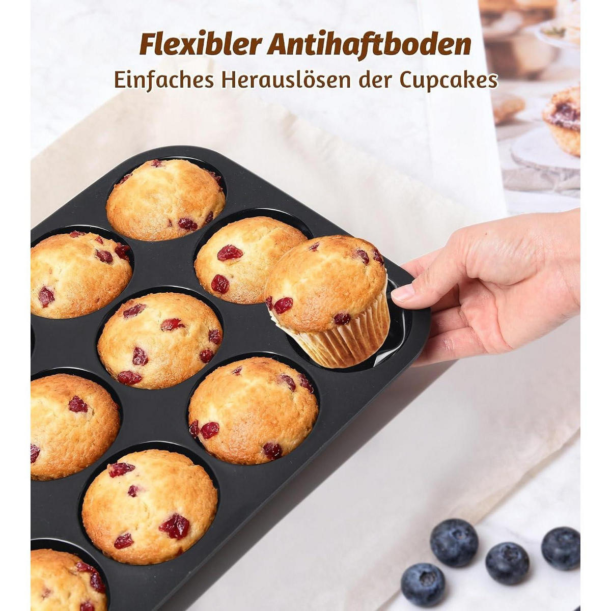 MUFFINBACKFORM 2-teiliges Set Silikon mit Metallrahmen 24 Löcher 32 x 24 cm schwarz - Schwarz, Kunststoff (23.7/3/32cm)