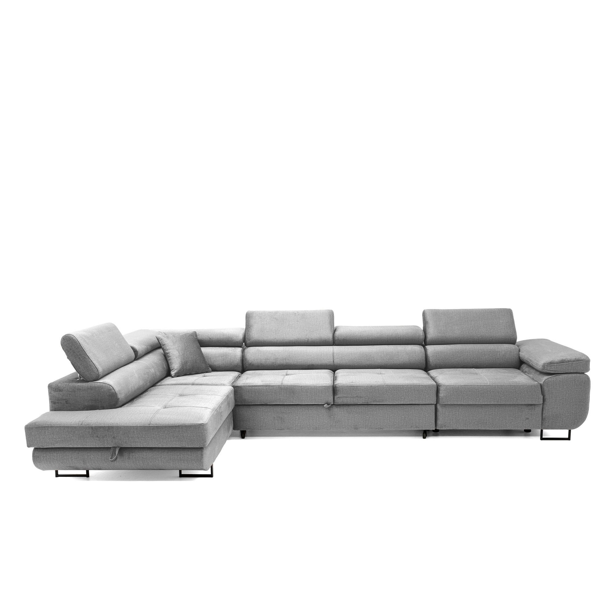 ECKSOFA WILD MAXI L Links mit Schlaffunktion 125x195 Velours Grau - Chromfarben/Grau, Holz/Textil (203/350cm) - Muffo