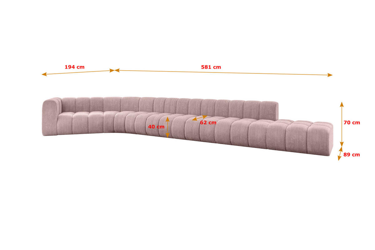 ECKSOFA modulares Sofa Tilmo-L3 - 581x194x70 cm Rosa - Rosa, Holzwerkstoff/Textil (581/194cm) - ALTDECOR