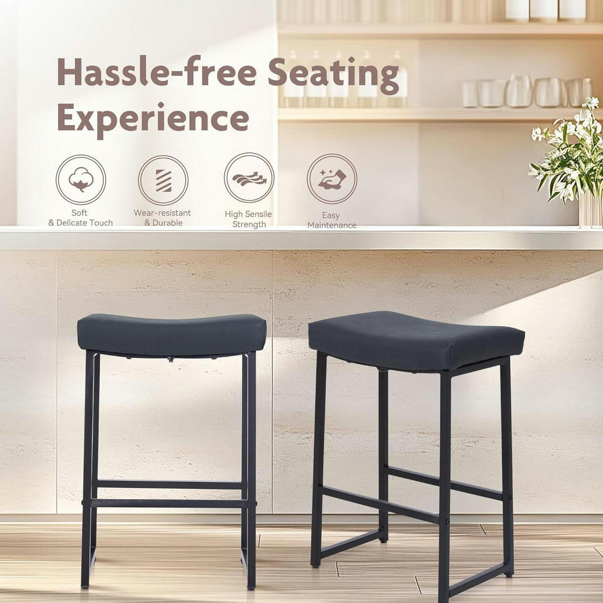 BARHOCKER 2er Set mit Fußstütze PU-Leder Schwarz 62 cm - Schwarz, Kunststoff (45.5/62/33cm)