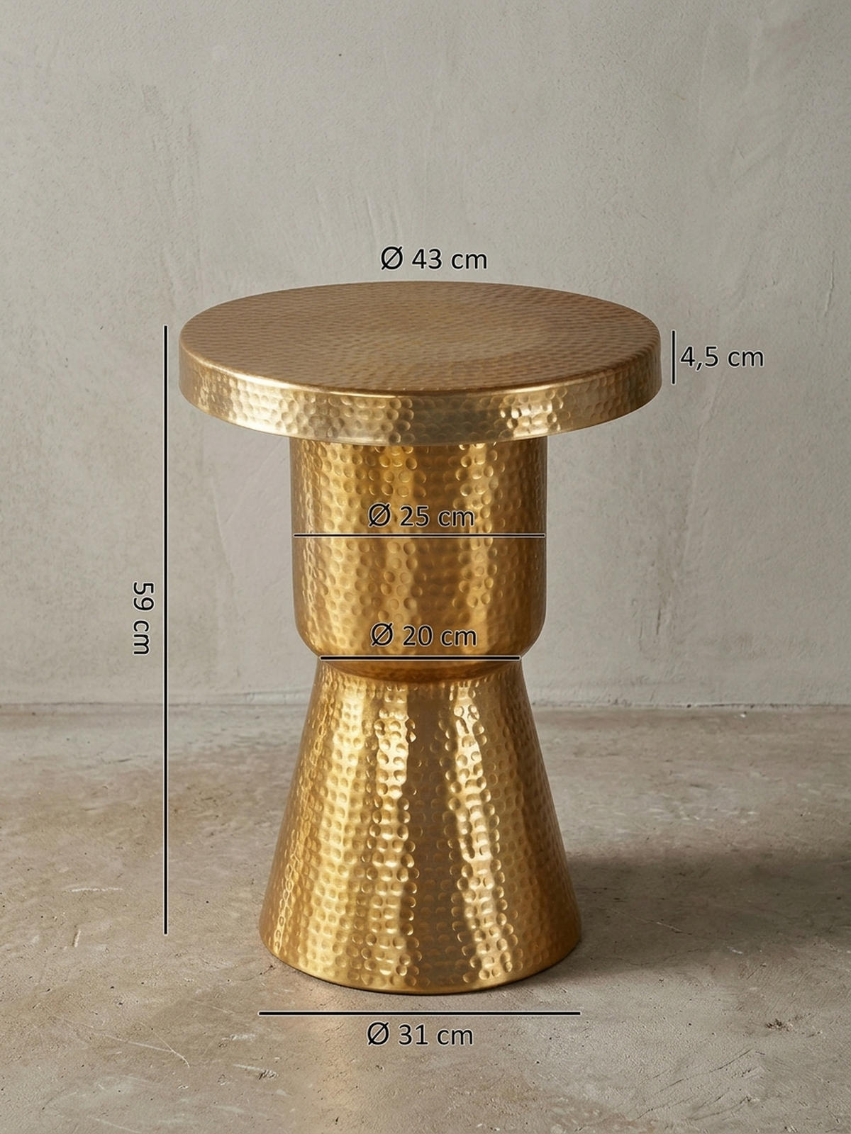 BEISTELLTISCH Aluminium Hammerschlag Orientalisch ENNS, Gold 43x43x59 cm - Goldfarben, Metall (43/43/59cm) - KADIMA DESIGN