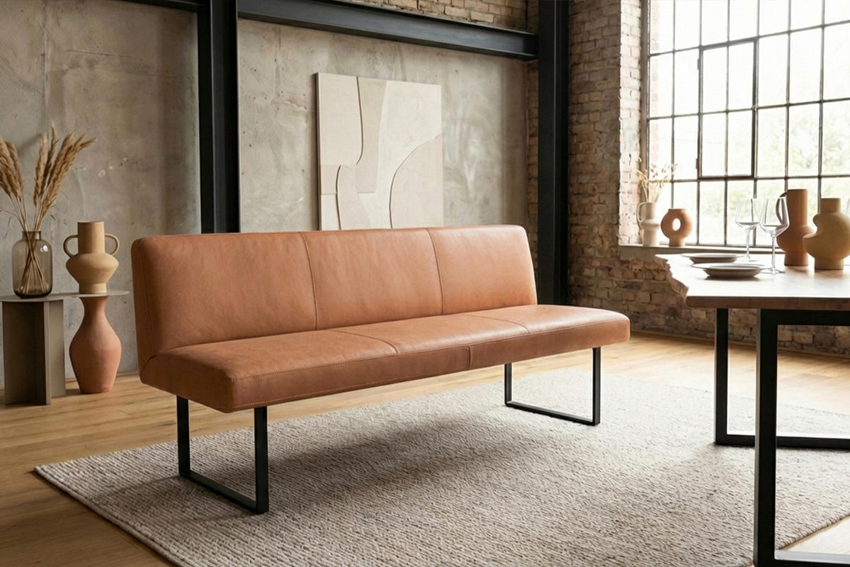 ESSZIMMERBANK ELEEN Braun Leder - Dunkelbraun/Braun, Leder (223/85/69cm) - KAWOLA