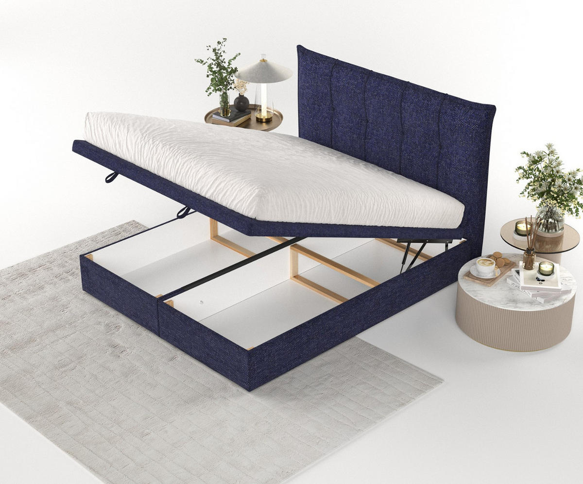 POLSTERBETT Liano mit Stauraum 120/200 cm Marineblau im Alta Stoff - Schwarz/Dunkelblau, Holz/Holzwerkstoff (120/200cm) - AltaBeds