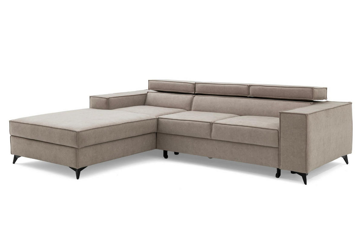 ECKSOFA PURE S Links mit Schlaffunktion 127x215 Velours Creme - Creme/Schwarz, Holz/Textil (281/204cm) - Muffo