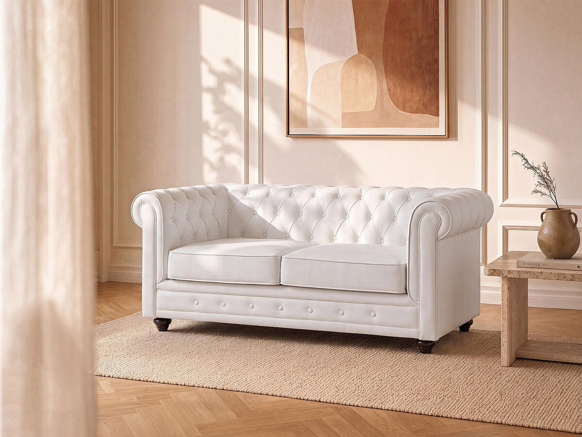 SOFA - 2 Personen - kunstleder - weiß Chesterfield - Weiß, Leder (165/72/88cm) - Vente-Unique