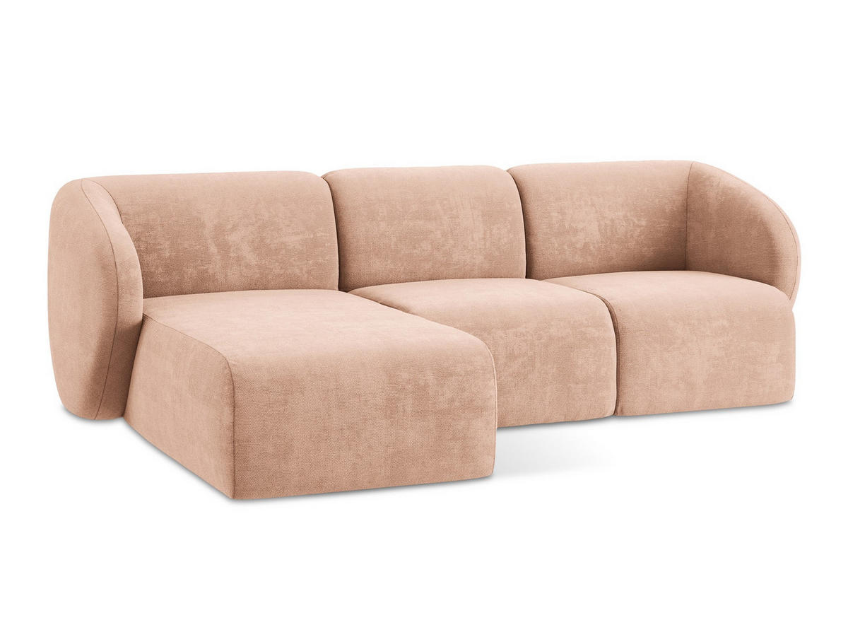 ECKSOFA Links Chenille Stoff Pink - Koralle/Schwarz, Holzwerkstoff/Kunststoff (248/166cm) - Makamii