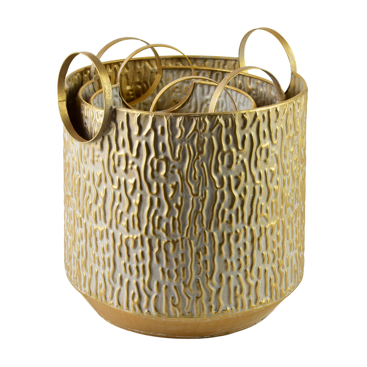 BLUMENTOPF Vintage gold 33/32/30 cm Metall - Beige, Metall (32/30/33cm) - Mondex