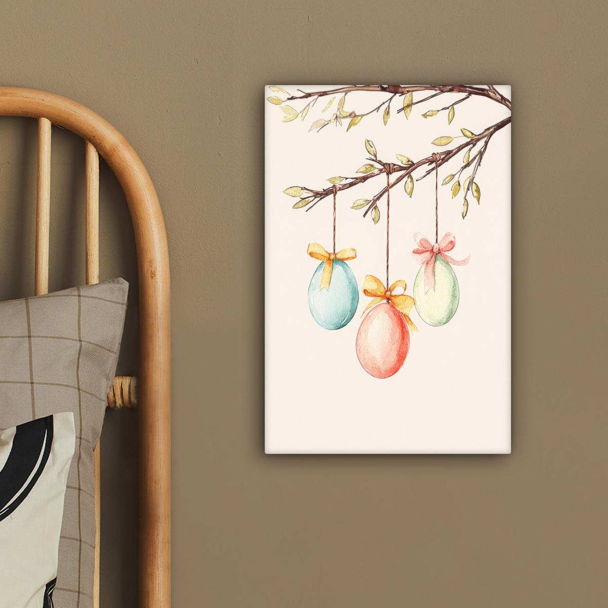 LEINWANDBILD Osterkuchen - Schleife - Eier Deko Wohnzimmer 20x30 cm - Creme, Textil (20/30cm) - MuchoWow