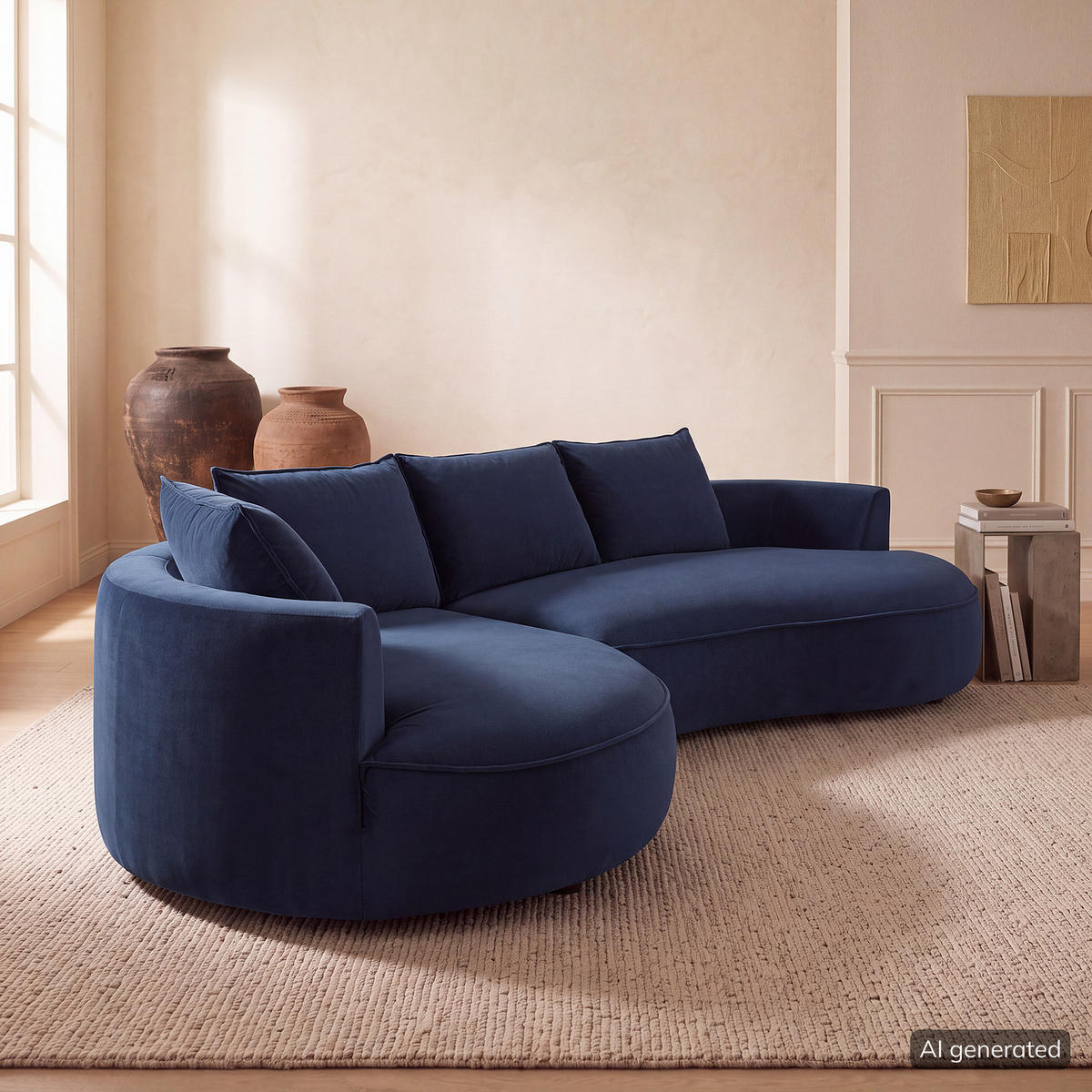 BIGSOFA - Dunkelblau, Naturmaterialien/Kunststoff (322/82/154cm) - home24