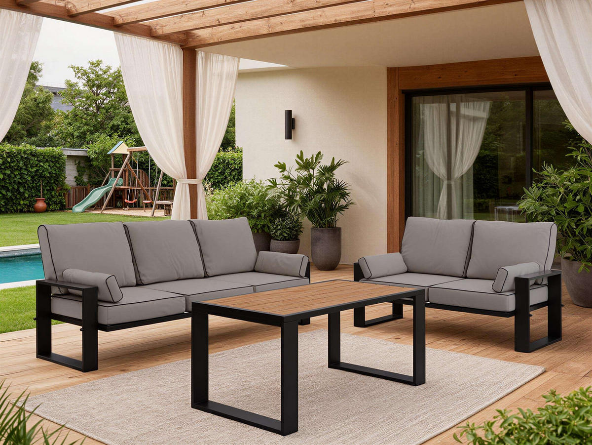 GARTENMÖBEL-SET ELBA: 1x Tisch, 2x Sofa - Grau - Grau, Textil - MKS