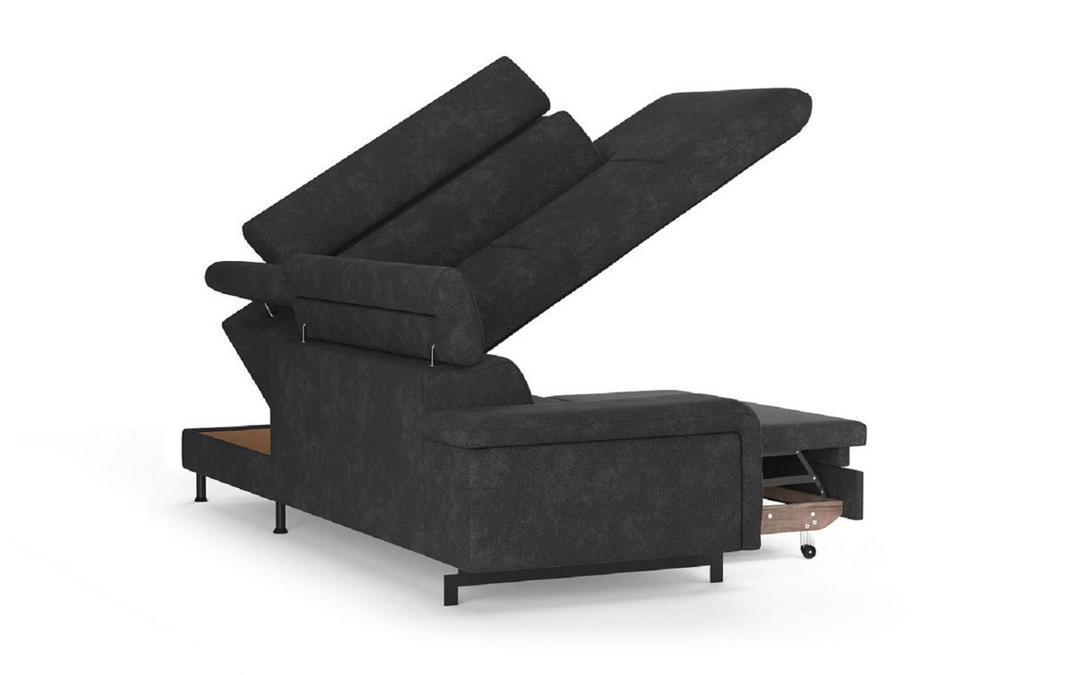 ECKSOFA mit Schlaffunktion und Bettkasten - Schwarz, Kunststoff/Textil (215/262cm) - Cotta