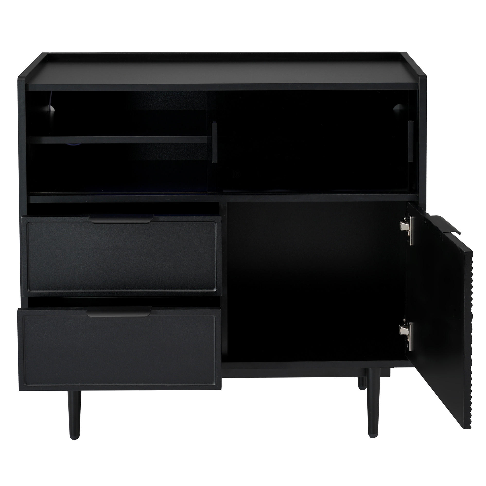 SIDEBOARD 80/35/80 cm mit Glasschiebetür, einstellbarer 16-Farben LED-Leiste, MDF, Schwarz - Schwarz, Holzwerkstoff (80/80/35cm) - Redom