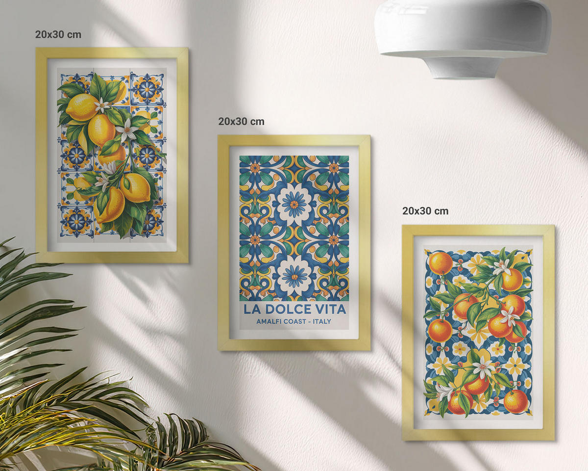 BILDER SET 3er Set - 20x30 cm Goldrahmen - Zitrusfarbene abstrakte - Goldfarben, Kunststoff (20/30cm) - TULUP
