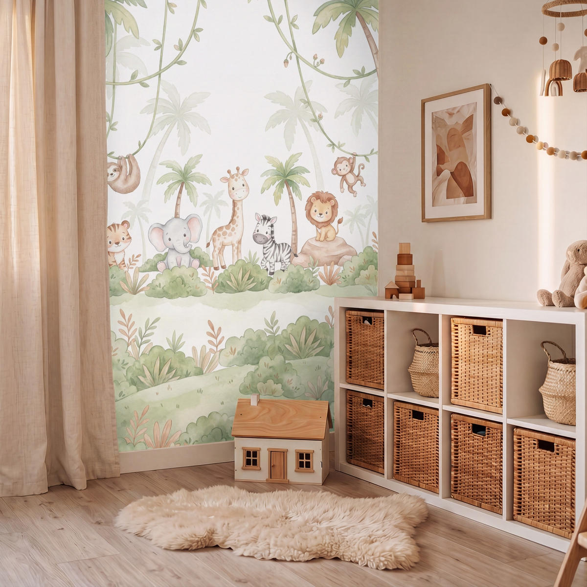 KINDERTAPETE - Tiere - Dschungel - Pastell - 160x220 cm - Weiß, Papier (160/220cm) - OnlyWow