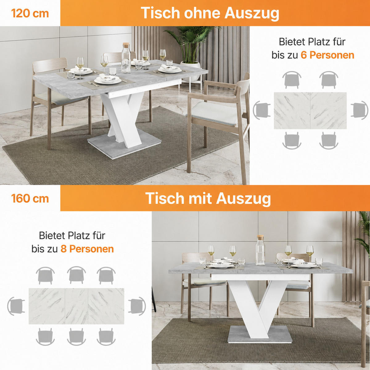 ESSTISCH Ausziehbar 120-160 cm Steingrau - Grau, Holzwerkstoff (160/80/75cm) - Home Collective