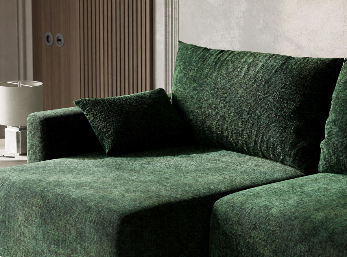 ECKSOFA MIT SCHLAFFUNKTION Leon Dunkelgrün Chenille-Stoff - Dunkelgrün/Schwarz, Holz/Holzwerkstoff (148/239cm) - Maison de Reve