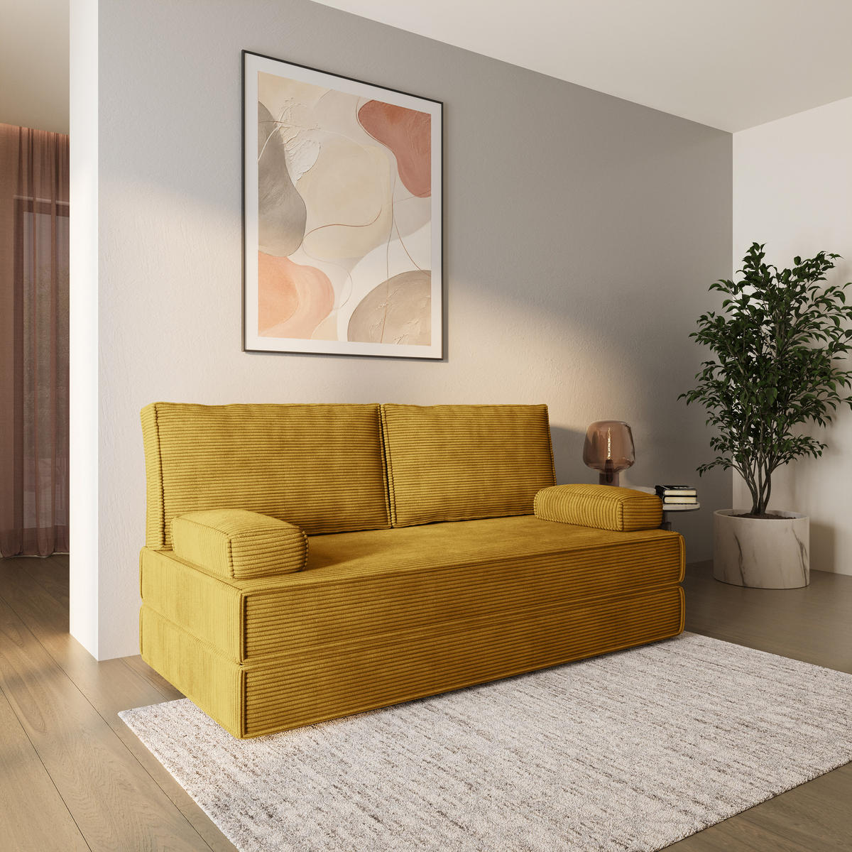 BETTSOFA SILAR aus Schaumstoff Cordstoff Gelb Schlaffunktion - Gelb, Textil (170/86/80cm) - MASSENO