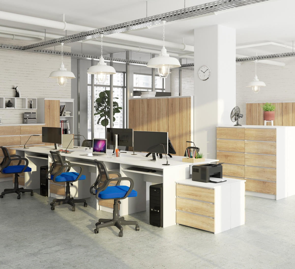 SCHREIBTISCH Weiß, Sonoma 77/135/60 - Weiß/Sonoma Eiche, Holzwerkstoff (60/135/77cm) - RAUMHIRSCH FURNITURE