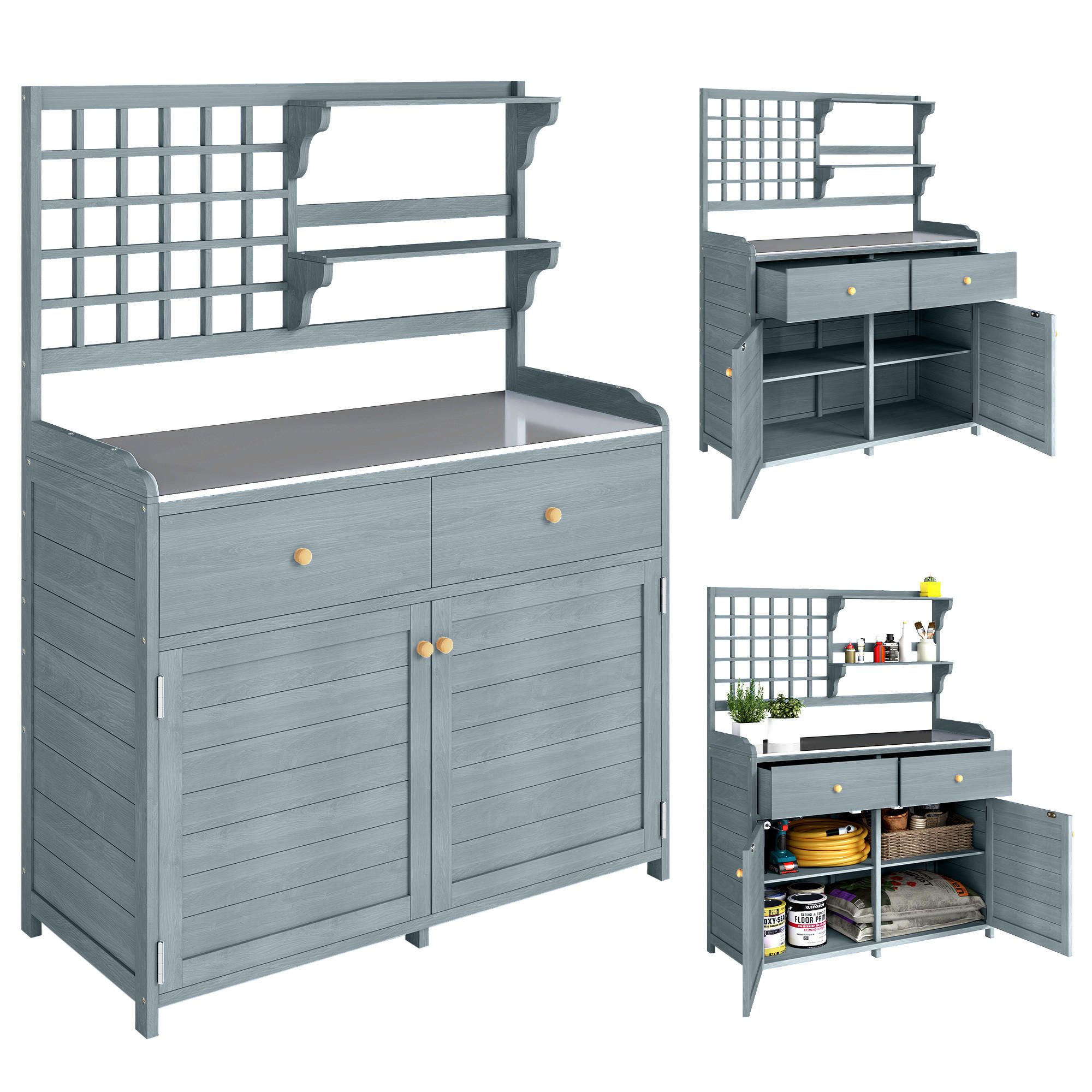 PFLANZTISCH DE-09247 Hellgrau - Hellgrau, Holz (104/44/140cm) - ComfortXL