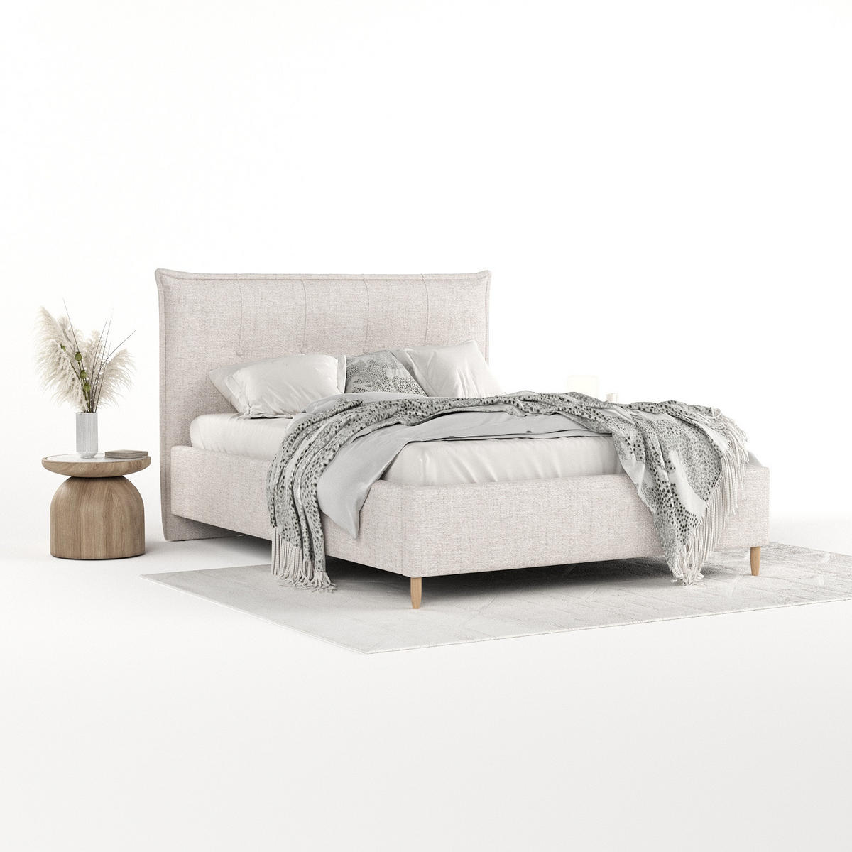 POLSTERBETT Plaza 140/200 cm Hellbeige im Neve Stoff - Sandfarben/Naturfarben, Holz/Holzwerkstoff (140/200cm) - AltaBeds